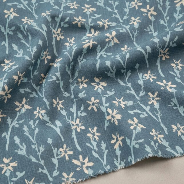 Retro Blumenmuster im boho Stil. Blaue Sakura. Stoff (Elegant sakura blossom fabric in Japanese retro style. Vintage  floral pattern.)
