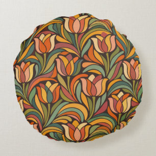 Retro-Blumenmuster im Jugendstil-Dekor Rundes Kissen