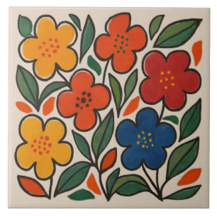 Retro-Blumenmuster im Stil der 1960er Jahre Fliese
