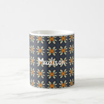 Retro-Blumenmuster in Orange und Marineblau nach M