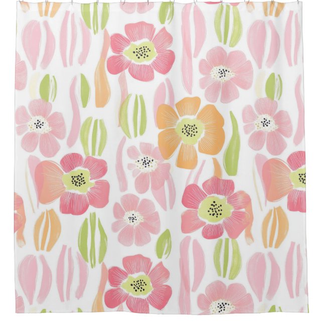 Retro-Blumenmuster in Pastell (1) Duschvorhang (Vorderseite)
