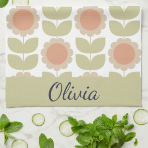Retro-Blumenmuster in Pastellrosa aus der Mitte de Geschirrtuch