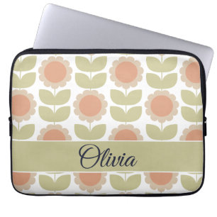 Retro-Blumenmuster in Pastellrosa aus der Mitte de Laptopschutzhülle