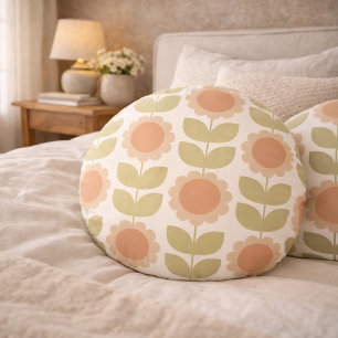 Retro-Blumenmuster in Pastellrosa aus der Mitte de Rundes Kissen
