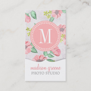 Retro-Blumenmuster in Rosa, personalisiert Visitenkarte