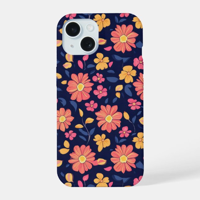 Retro-Blumenmuster iPhone 15 Hülle (Rückseite)