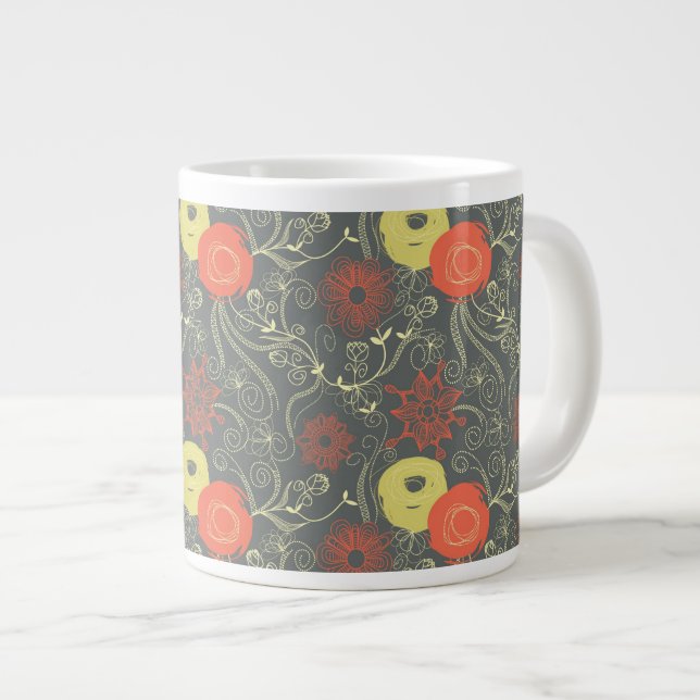 Retro-Blumenmuster Jumbo-Tasse (Vorderseite Rechts)
