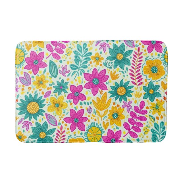 Retro-Blumenmuster Lebendige Bunte Gänseblümchen-B Badematte (Vorderseite)