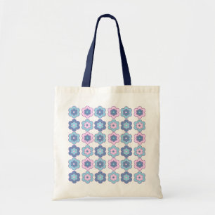 Retro-Blumenmuster mit Blasen (rosa und blau) Tragetasche