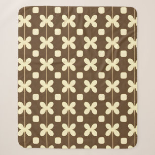 Retro-Blumenmuster mit Braun und Beige Sherpadecke