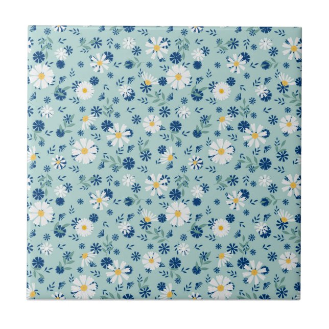 Retro-Blumenmuster mit Gänseblümchen. Fliese (Vorderseite)