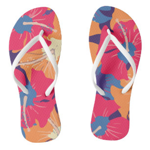 Retro-Blumenmuster mit Hibiskus Flip Flops