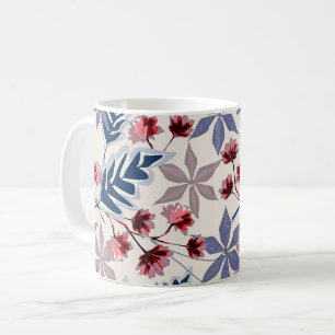 Retro-Blumenmuster mit rosa, bordeauxfarbenen Blum Kaffeetasse