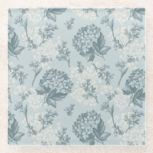 Retro-Blumenmuster mit Viburnum-Blüten Glasuntersetzer