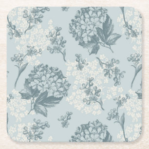 Retro-Blumenmuster mit Viburnum-Blüten Rechteckiger Pappuntersetzer