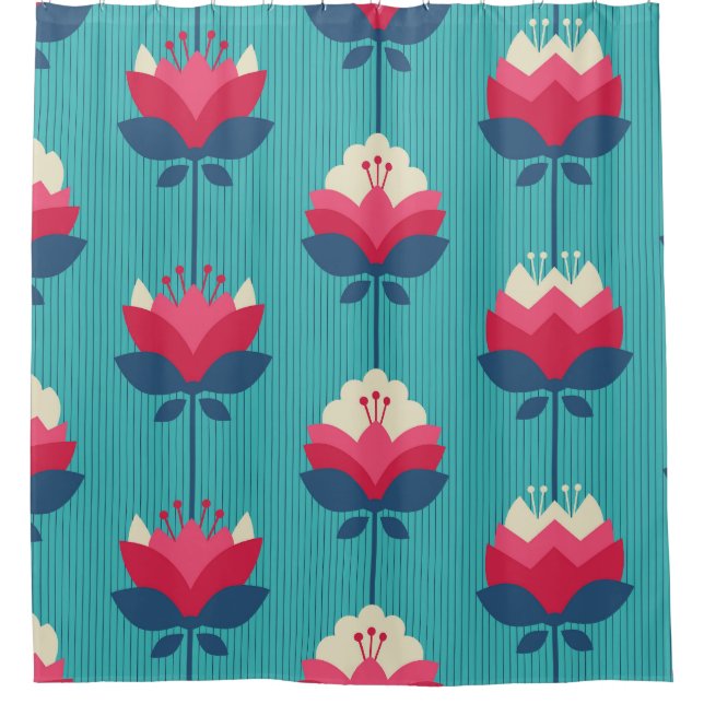 Retro-Blumenmuster nahtlos. Duschvorhang (Vorderseite)