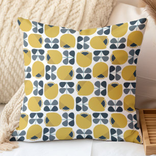 Retro-Blumenmuster Navy, Grau, Senfgelb Kissen