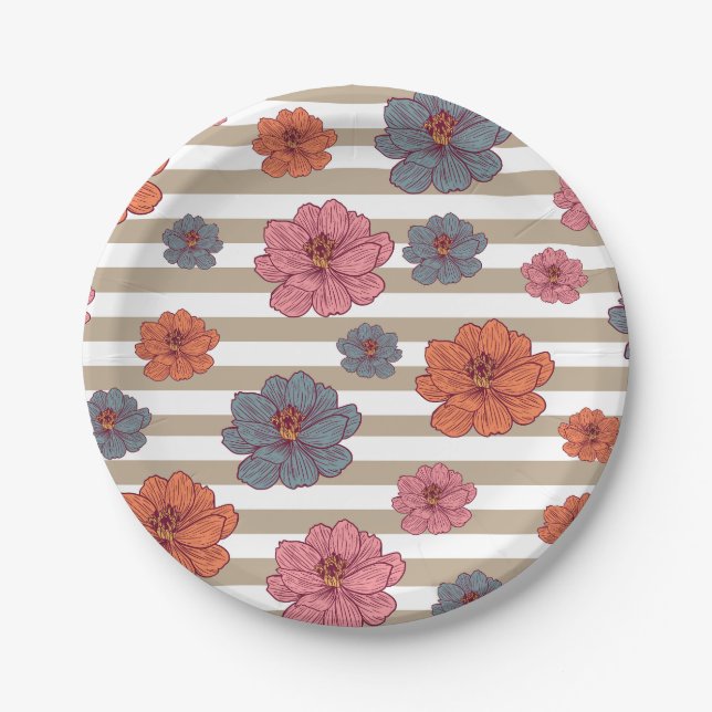 Retro-Blumenmuster Pappteller (Vorderseite)