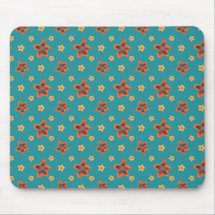 Retro-Blumenmuster, Punkte auf türkisfarbenem Glas Mousepad