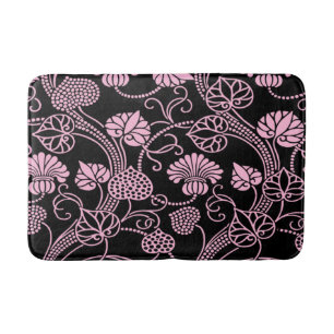 Retro-Blumenmuster Rosa auf Schwarz Badematte