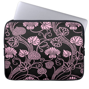 Retro-Blumenmuster Rosa auf Schwarz Laptopschutzhülle