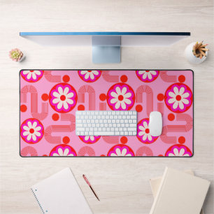 Retro-Blumenmuster Rosa Mitte des Jahrhunderts Mod Schreibtischunterlage