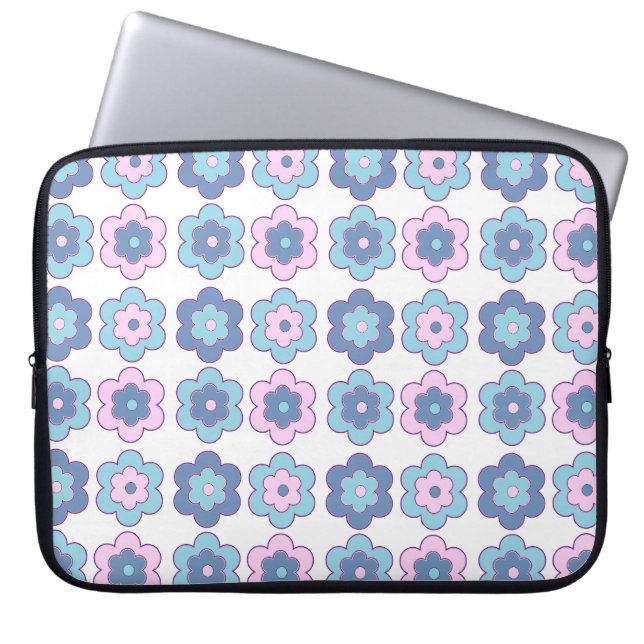 Retro-Blumenmuster (rosa und blau)  Laptopschutzhülle (Vorderseite)
