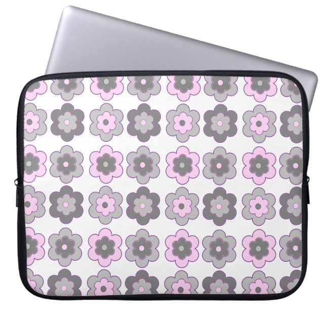 Retro-Blumenmuster (Rosa und Grau) Laptopschutzhülle (Vorderseite)