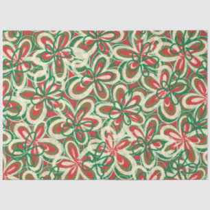 Retro Blumenmuster Rot Grün bemalt Weihnachten Ret Seidenpapier