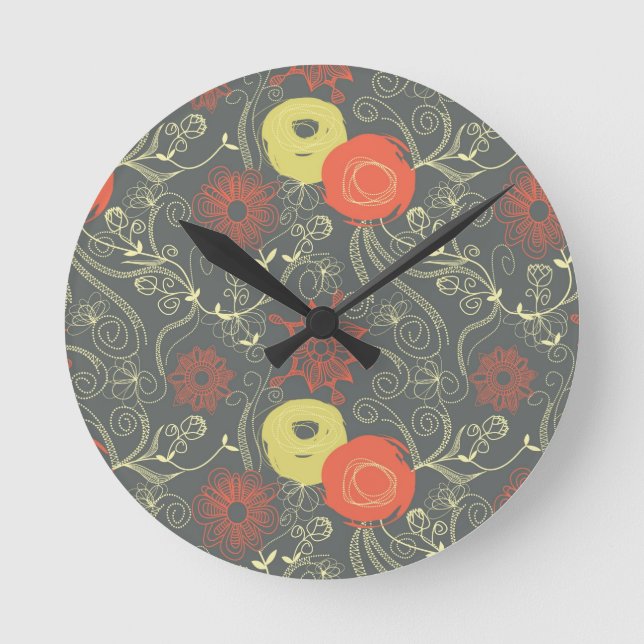 Retro-Blumenmuster Runde Wanduhr (Vorderseite)