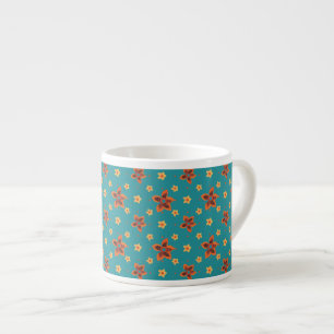 Retro-Blumenmuster und Punkte auf türkisfarbenem E Espressotasse