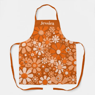 Retro-Blumenmuster verbranntes Orange personalisie Schürze