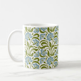Retro-Blumenmuster Vintage Blau Grüne Botanica Kaffeetasse