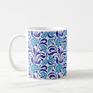 Retro-Blumenmuster Vintage Blau Grüne Botanica Kaffeetasse