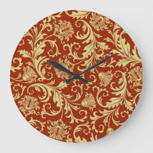 Retro-Blumenmuster: vintage Muster Hintergrund. Große Wanduhr