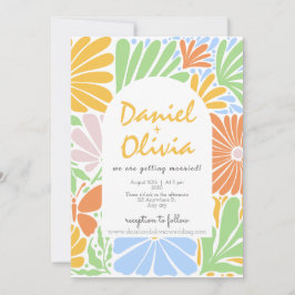 Retro Blumenrahmen farbenfrohe Hochzeit Einladung