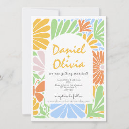 Retro Blumenrahmen farbenfrohe Hochzeit Einladung