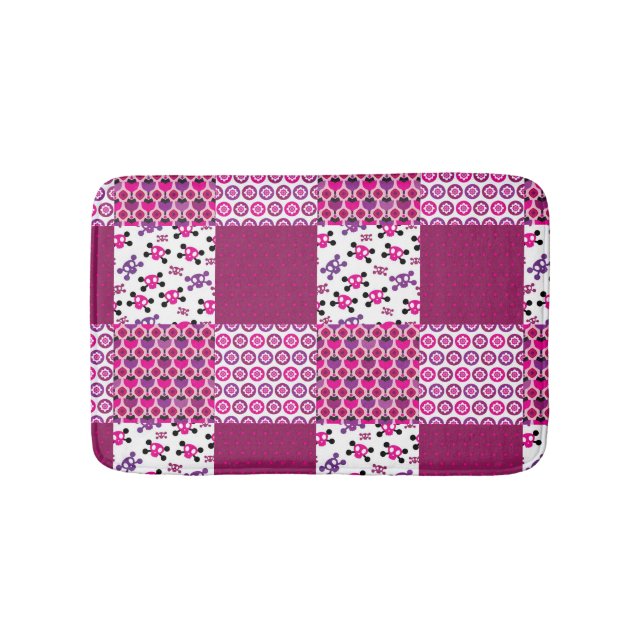 Retro Blumenschädel-Polkapunkt Badematte (Vorderseite)