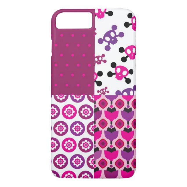 Retro Blumenschädel-Polkapunkt Case-Mate iPhone Hülle (Rückseite)