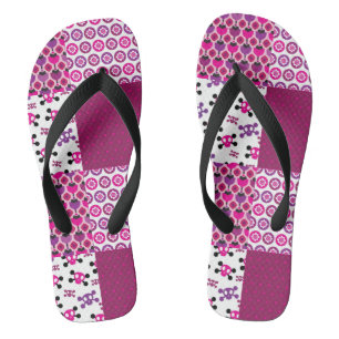 Retro Blumenschädel-Polkapunkt Flip Flops