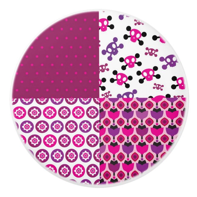 Retro Blumenschädel-Polkapunkt Keramikknauf (Vorderseite)