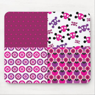 Retro Blumenschädel-Polkapunkt Mousepad