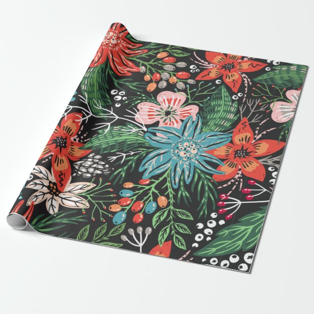 Retro-Blumenverpackungspapier Geschenkpapier (Ungerollt)