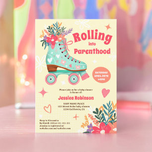 Retro Blumenwalzenlaufbahn boho Babydusche Einladung