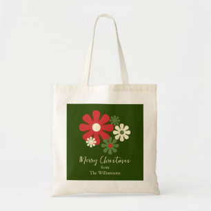 Retro Blumenweihnachtsgebäck Blume Roter grüner Na Tragetasche