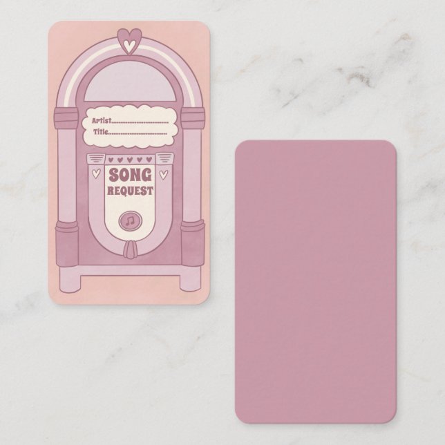 Retro Blush Jukebox Song Request Card Begleitkarte (Vorne/Hinten)