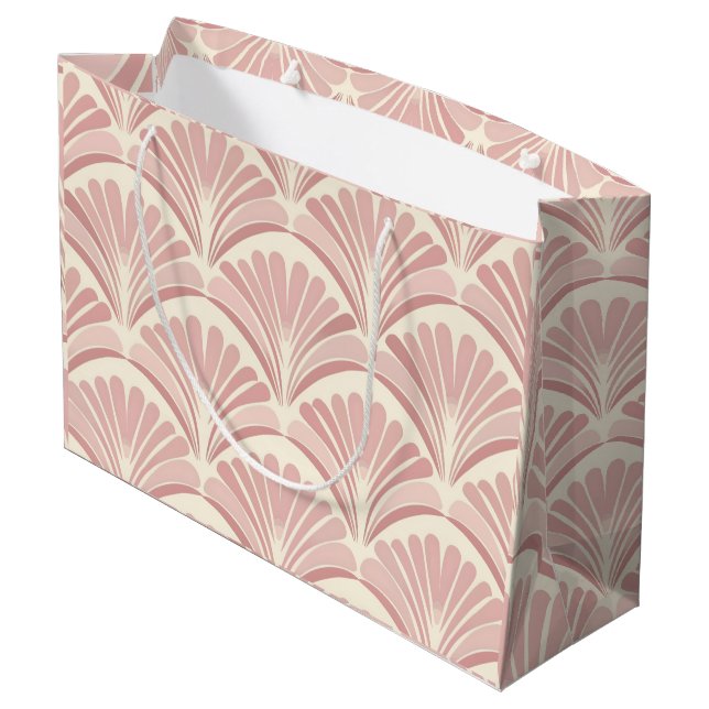 Retro blush pink art deco fans pattern große geschenktüte (Rückseite Schrägansicht)