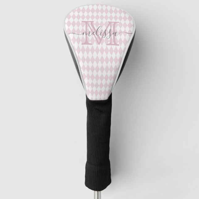 Retro Blush Pink Diamond Shape Muster Golf Headcover (Vorderseite)