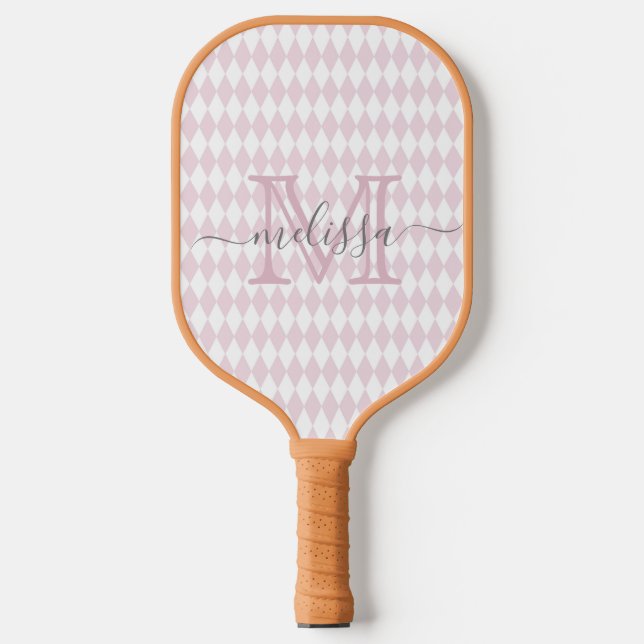 Retro Blush Pink Diamond Shape Muster Pickleball Schläger (Vorderseite)