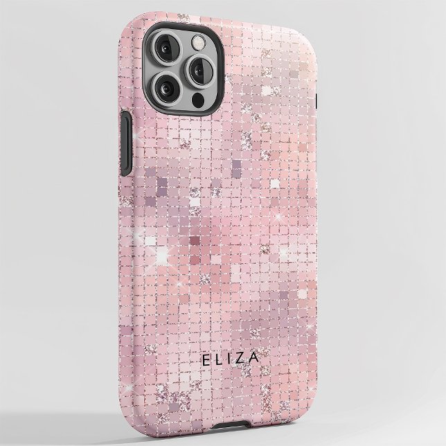 Retro Blush Pink Disco Mirror | Monogramm Case-Mate iPhone Hülle (A glam, blush pink disco inspired phone case)